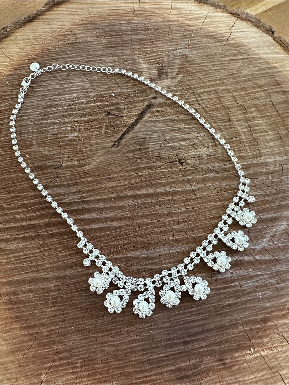 Claire's Silver Floral Crystal Choker Necklace